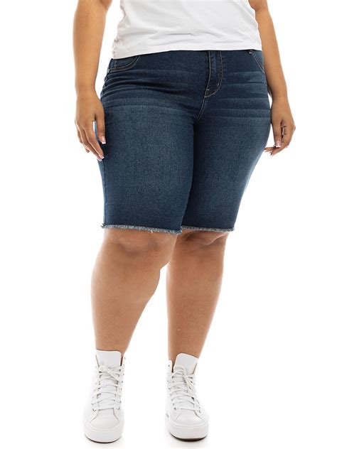 A3 Denim Womens Plus Size Raw Edge Denim Shorts