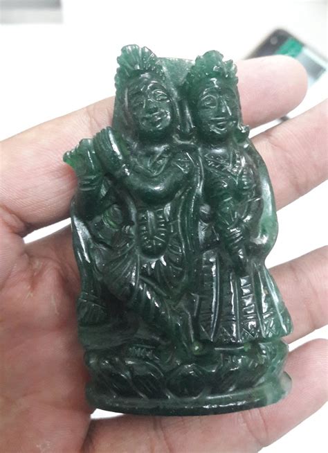 Green Gems Stone Margaz Radha Krishna Statues For Temple Size