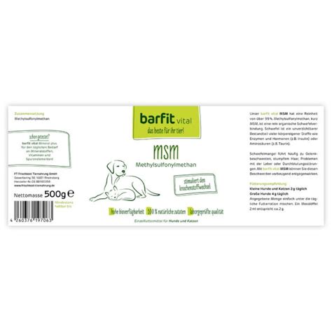 Barfit Vital Msm Methylsulfonylmethan G Trofu At Trockenfutter