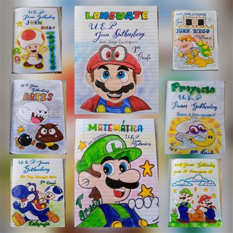 Portadas Escolares Temática Mario Bros Bordes garabateado