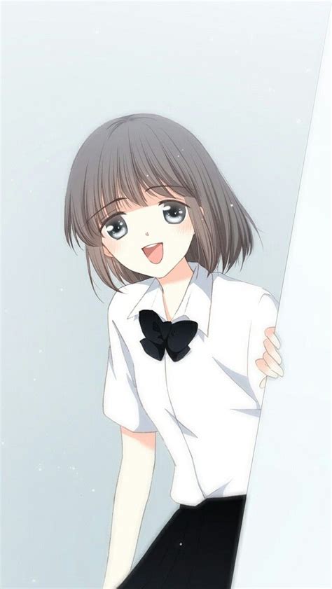 An Anime Girl Wearing A White Shirt And Black Skirt With Her Hand On