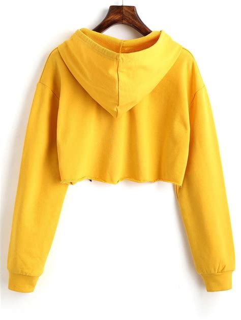 Letter Graphic Drawstring Crop Hoodie Yellow Aff Drawstring Graphic Letter Yellow