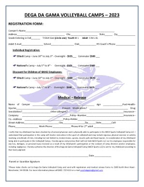 Fillable Online Volleyball Camp Registration Form Fill Online