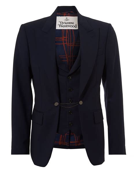 Vivienne Westwood Mens Mens Built In Waistcoat Blazer Navy Blue Jacket