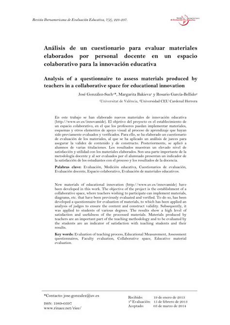 Pdf An Lisis De Un Cuestionario Para Evaluar Materiales Pdf