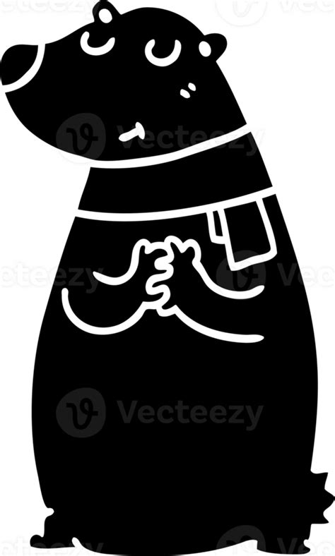 Cartoon Bear Wearing Scarf Solid Black Icon 45472852 Png