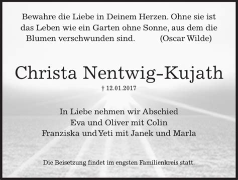 Traueranzeigen Von Christa Nentwig Kujath Trauer Anzeigen De