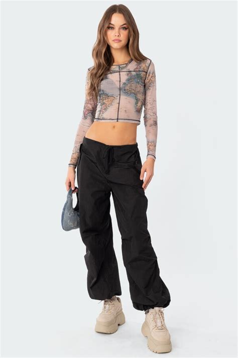 Edikted Roadmaps Sheer Mesh Crop Top Shopstyle