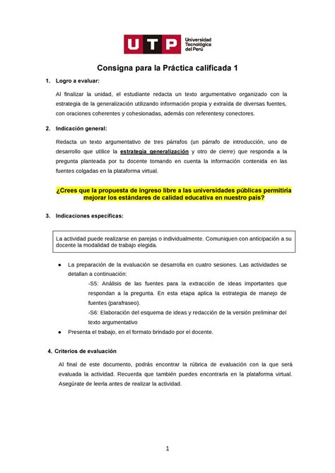 Pc Consigna C A Consigna Para La Pr Ctica Calificada Logro