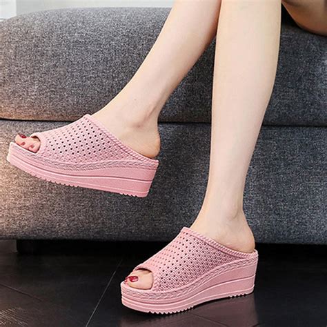 GERsome Women S Platform Sandals Wedge Open Toe Slip On Summer Slippers