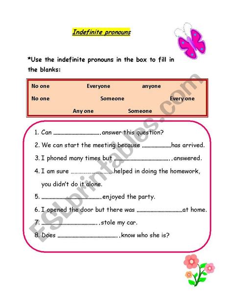 Indefinite Pronouns Elementary Worksheet 286