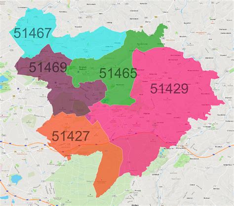 Bergisch Gladbach Postleitzahlen Karte AtlasBig