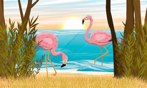 Paar rosa flamingos auf dem ozean vögel von afrika und südamerika anser