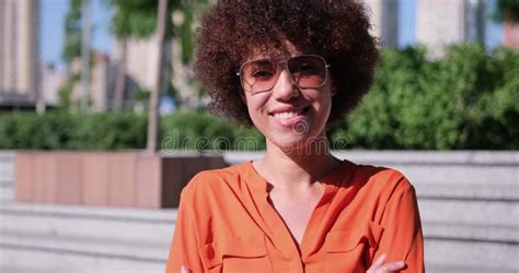 Happy Smiling Young African American Woman Or Student With Curly Hair