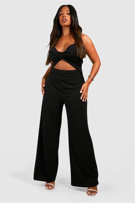 Plus Ruched Front Wide Leg Jumpsuit Boohoo