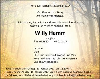 Traueranzeigen Von Willy Hamm Schwarzw Lder Bote Trauer