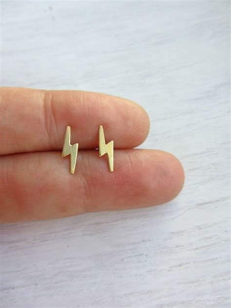 Lightning Bolt Earrings Studstiny Gold Stud Earringssmall Etsy