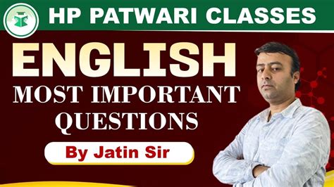 HP Patwari Classes English Most Important Questions By Jatin Sir