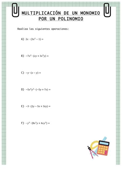 Multiplicación de un monomio por un polinomio worksheet Secundaria