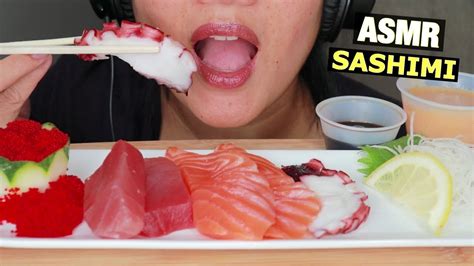 Asmr Sashimi Salmon Octopus Tuna And Tobiko Sushi Eating Sounds No Talking Youtube