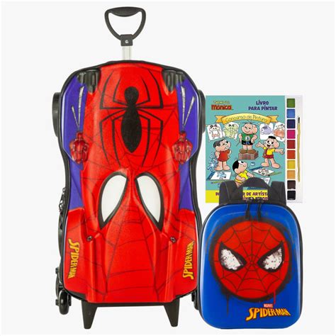 Kit Escolar Viagem Mochila Rodinha Tripla Lancheira Homem Aranha 3d