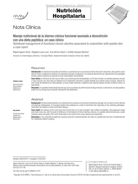 Manejo Nutricional De La Diarrea Cronica Funcional Pdf Síndrome Del