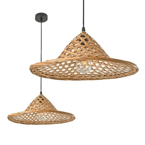 Lampa Boho Wisząca Naturalna Bambusowa 40cm Duża Pleciona Sufitowa na