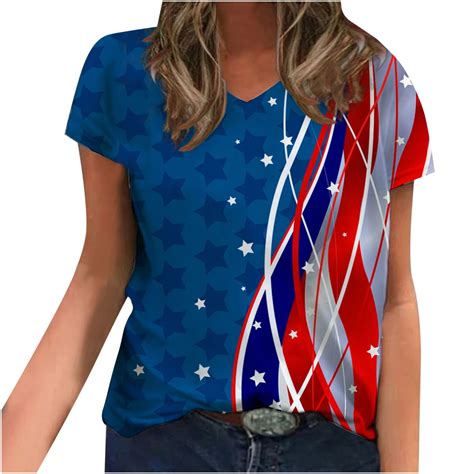 Ussuma Plus Womens Tops Dressy Casual V Neck Short Sleeve Womens Shirts And Blouses 4th Of July