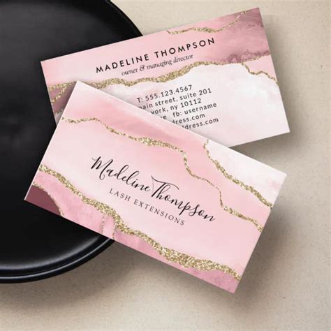 Modern Blush Pink Agate Geode Gold Glitter Business Card Zazzle