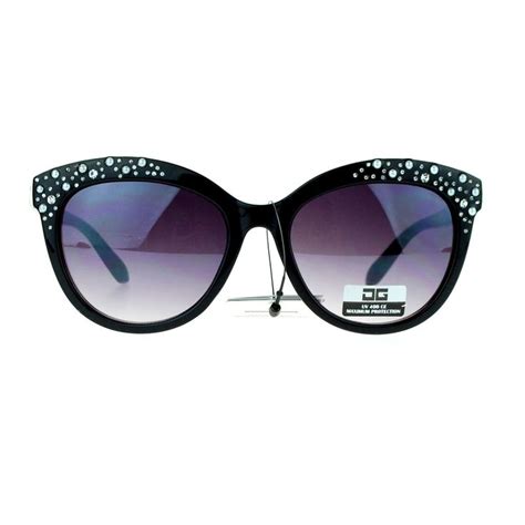 Cg Eyewear Iced Out Rhinestone Bling Diva Horned Horn Rim Cat Eye Sunglasses Black Purple