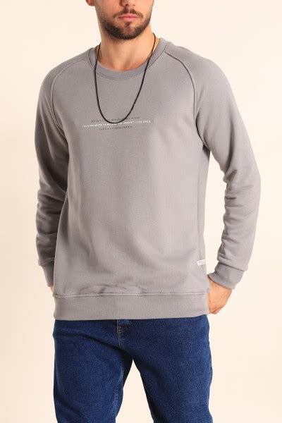 Füme Relaxed Fit Şardonsuz Kabartma Yazılı Erkek Sweatshirt 221467