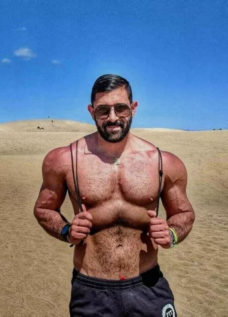 Shirtless Male Muscular Masculine Beefcake Hairy Chest Beard Guy Photo