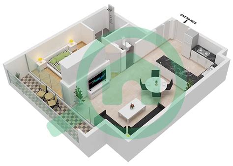 Floor Plans For Type D 1 Bedroom Apartments In Verdana Bayut Dubai