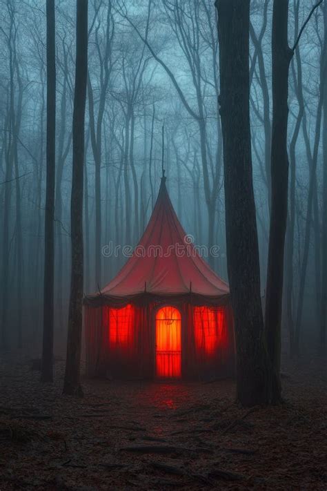 Halloween Circus A Spooky Circus Tent Glows Red In A Foggy Forest Its