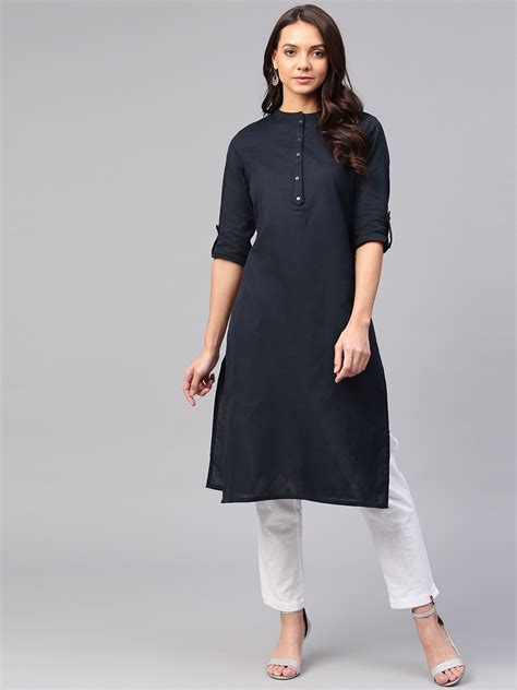 Buy W Women Navy Blue Solid Straight Kurta Kurtas For Women 8429253 Myntra