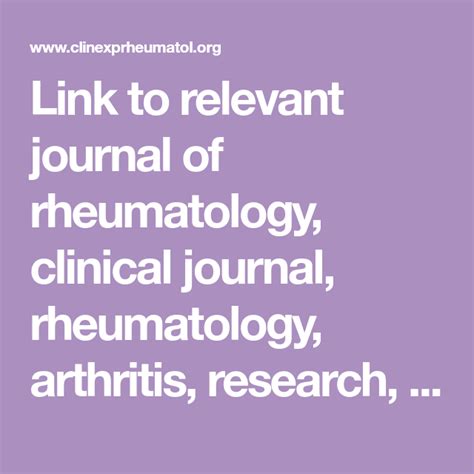 Link To Relevant Journal Of Rheumatology Clinical Journal