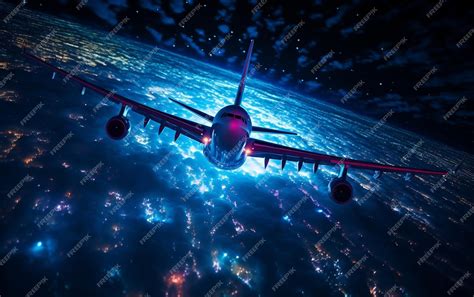 Premium Ai Image Aviation Artistry Abstract Plane Lights In The Night