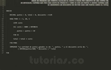 Ciclo Para Pseudocodigo Cantidad De Puntos Y Descuento Tutorias Co