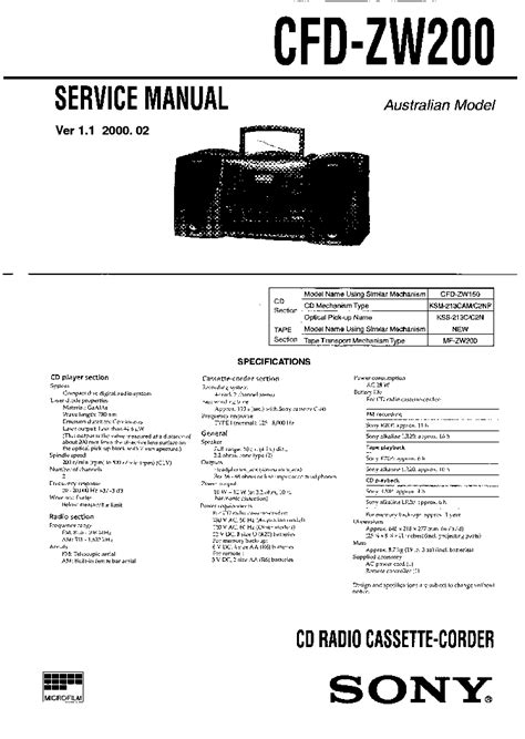 Sony Cfd Zw200 Ver 11 Sm Service Manual Download Schematics Eeprom Repair Info For