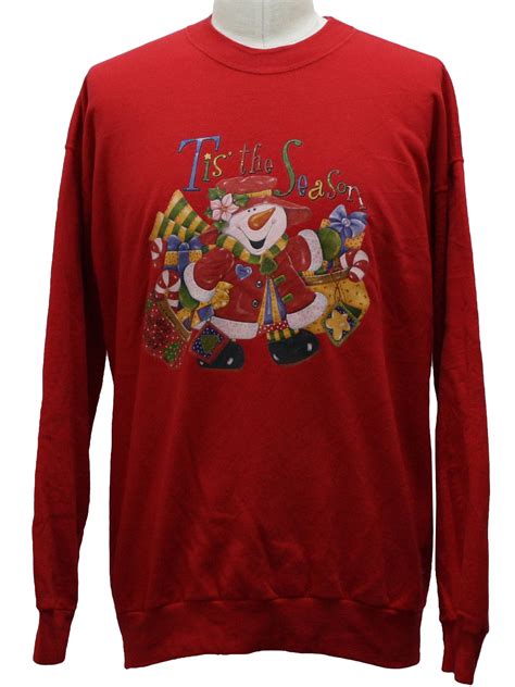 Ugly Christmas Sweatshirt Hanes Unisex Red Background Cotton