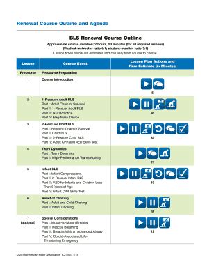 Fillable Online Bls Renewal Course Outline Agenda And Lesson Plans