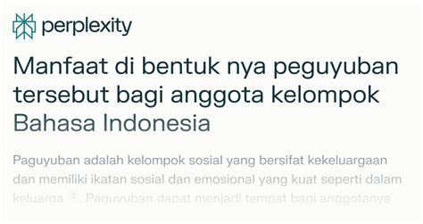 Manfaat Di Bentuk Nya Peguyuban Tersebut Bagi Anggota Kelompok Bahasa