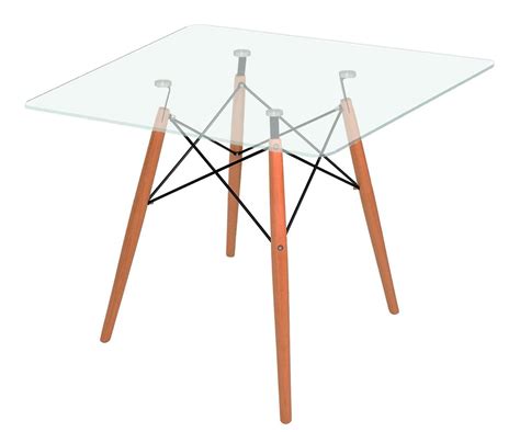 Mesa Eames Eiffel Quadrada Tampo De Vidro