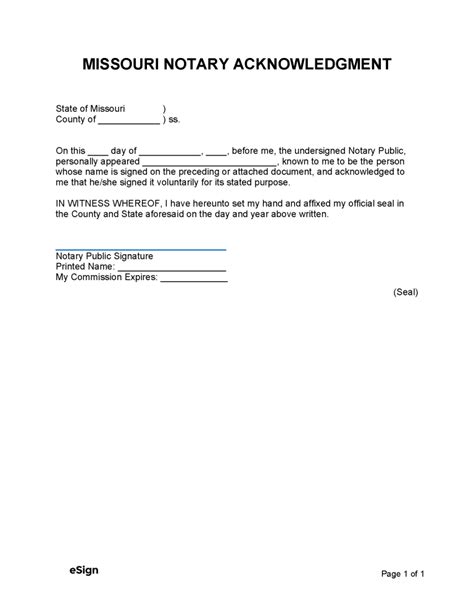 Free Missouri Notary Acknowledgment Form Pdf Word