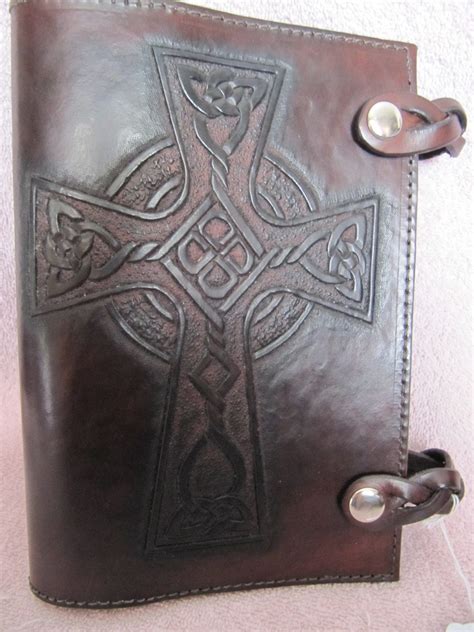 Hand Tooled Leather Celtic Cross Biblebook Cover