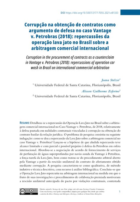 PDF Corrupção na obtenção de contratos como argumento de defesa no