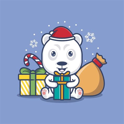 Lindo Oso Polar De Dibujos Animados En Navidad Vector Premium