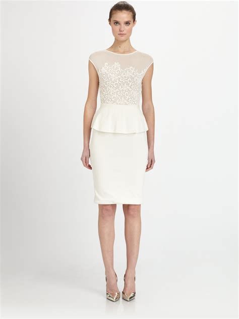 Giambattista Valli Lace Peplum Dress In White Lyst