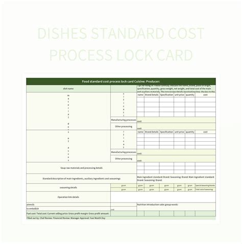 Recipe Cost Card Template Free Printable