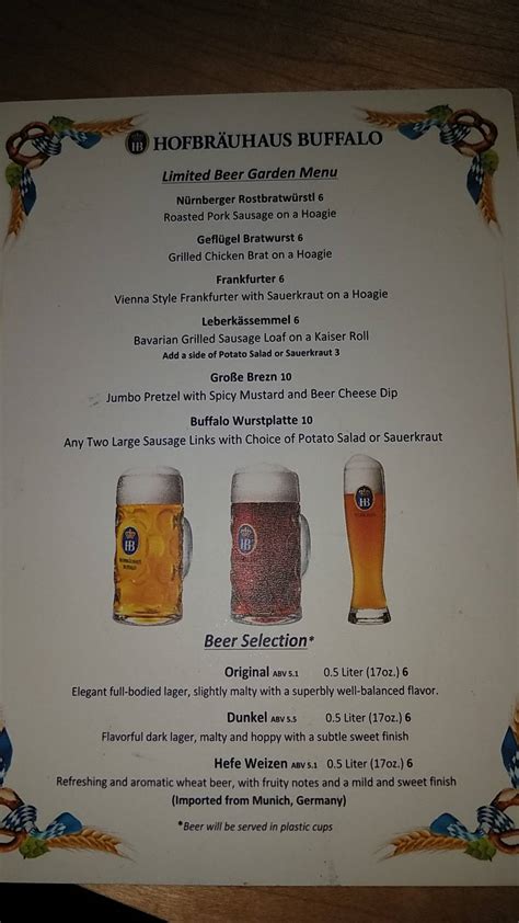 Menu at Hofbräuhaus Buffalo restaurant, Buffalo